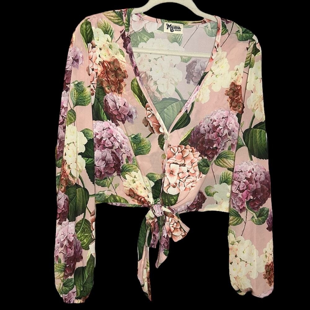 Show Me Your Mumu Floral Button Up Tie Blouse Size M